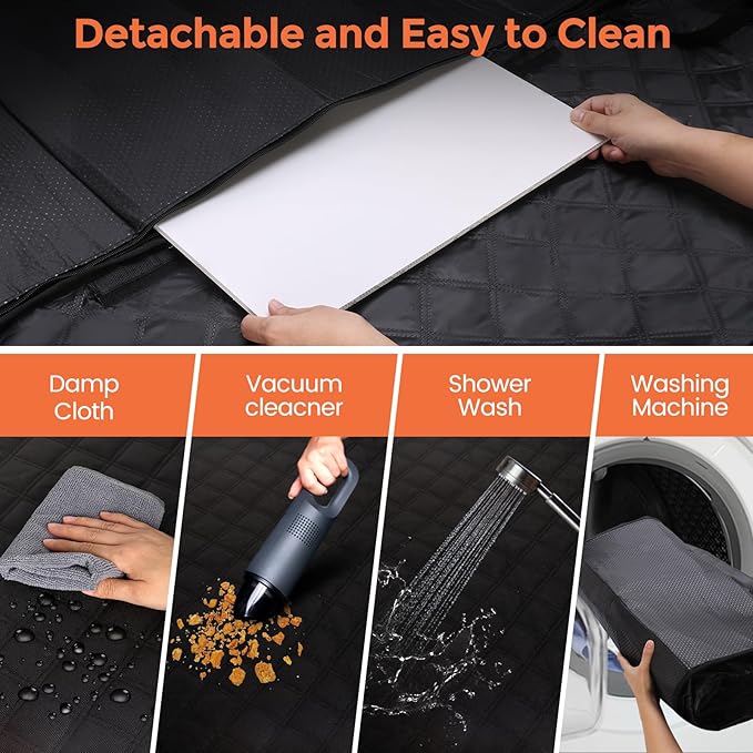 Back Seat Extender for Dogs - Holds 450lbs, Waterproof Dog Car Seat Cover for Back Seat with Hard Bottom for Cars SUVs Truck,Anti-Scratch No Slip Large Space Pet Backseat Protector,Black-PawvioPets