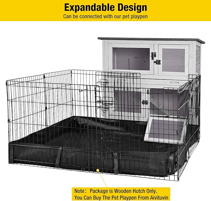 Aivituvin 36" Rabbit Hutch Bunny Cage Indoor Outdoor Guinea Pig Cage 2 Story Wth 2 Tray, Trap Door, Wheels-PawvioPets
