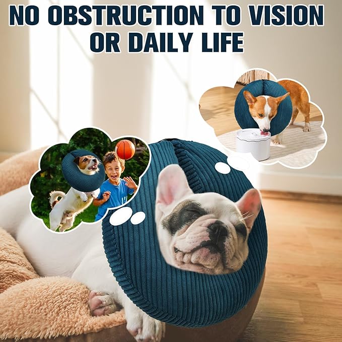 BINGPET Inflatable Dog Cone Collar Alternative After Surgery,Soft Recovery Cone for Dogs to Stop Licking,Protective Neck Donut E Collar Adjustable for Small Medium Large Dogs & Cats(Navy Blue,XL)-PawvioPets