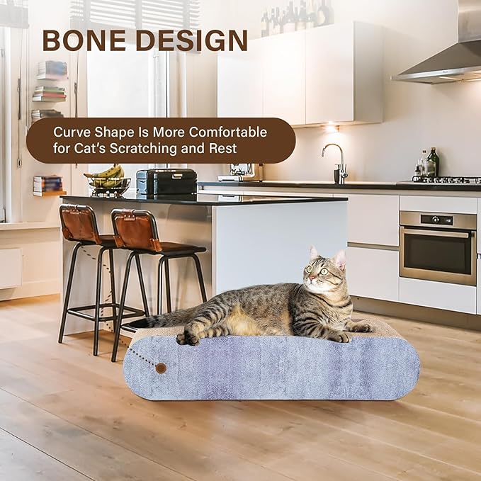 2 in 1 Cat Scratcher Cardboard Lounge Bed, Cat Scratching Post, Durable Board Pads Prevents Furniture Damage,Large (Reversible Grey)-PawvioPets
