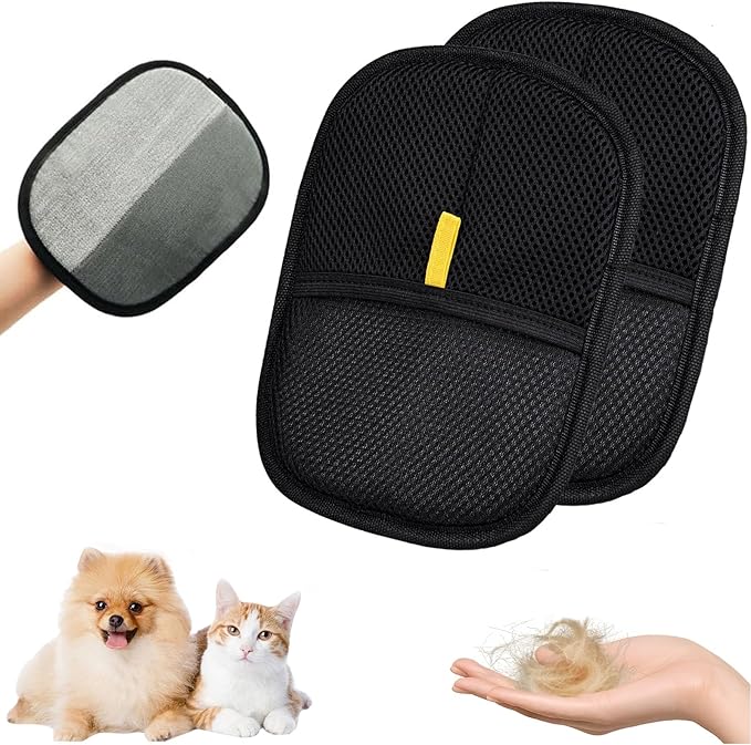 2 Pcs Pet Hair Removal Glove for Cats & Dogs, Pet Hair Remover Brushing Gloves, Reusable Pet Hair Remover Glove, Double-Sided for Couch, Clothing, Carpet, Car Seat-PawvioPets
