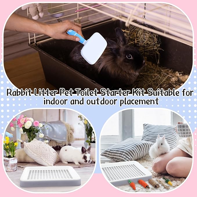 19 Pcs Rabbit Starter Kit Small Bunny Litter Box Animal Grooming Kit Water Bottle Bunny Toys Hay Feeder Bowl Blankets with Cleaning Set for Guinea Pig Rabbit Accessories-PawvioPets