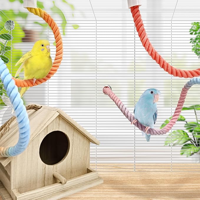 BNOSDM 3 Pcs Rope Perches for Bird Cages Gradient Sunset Color Bendable Climbing Rope Ladders & Swings Birds Cage Accessories Toy for Parakeets, Budgies, Cockatiels, Conures, Lovebirds-PawvioPets