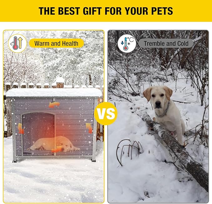 Aivituvin Dog House with Insulated Liner, Outdoor Indoor Weatherproof Dog House for Winter, Suitable for Small & Medium & Large Dogs with Unique All-Around Iron Frame(Grey)-PawvioPets