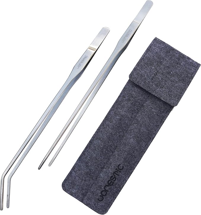 2 Pcs 10.6 Inches Heavy Duty Reptile Feeding Tongs, Long Aquarium Tweezers, Straight and Curved Long Tweezers for Aquarium and Terrarium-PawvioPets