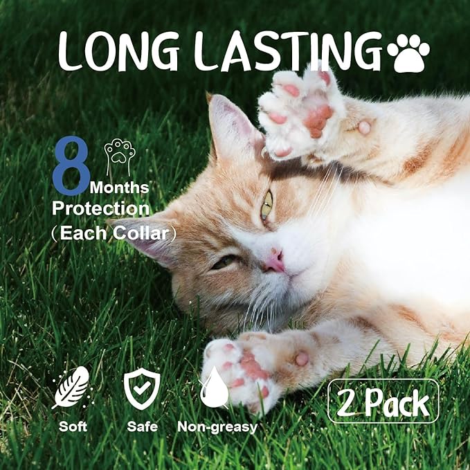 Flea Collar for Cats, Flea and Tick Collars for Kittens, Flea & Tick Treatment Prevention, Natural Essential Oil, 2 Pack, 16 Months Protection, One Size Fits All, Waterproof-PawvioPets