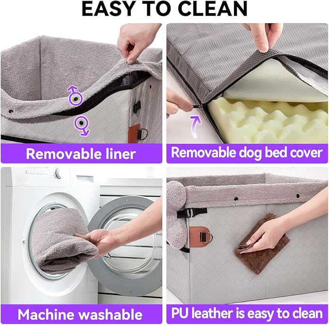 Dog Car Seats for Small Medium Dogs,PU Leather Car Seat Boosters,Foldable Puppy Cat Carseats (Grey, Medium Dog)-PawvioPets