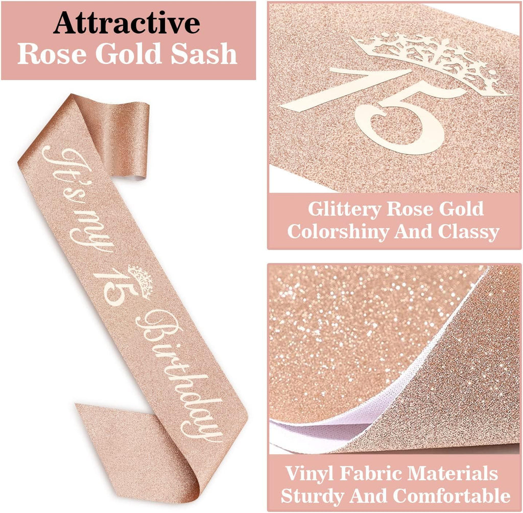 15th Birthday Decorations for Girls, Including Sash, Crown/Tiara, Candles, Cake Toppers. 15th Birthday Gifts for Girls