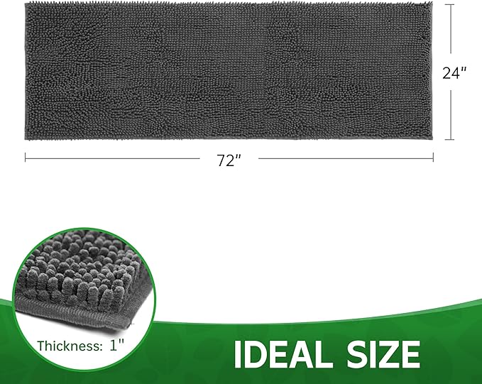 Dog Door Mat Indoor Entrance, 72" x 24" Absorbent Quick-Drying Mud Rugs, Non-Slip Door Rugs for Entryway Indoor Washable, Soft Chenille Dog Mat for Muddy Paws-PawvioPets
