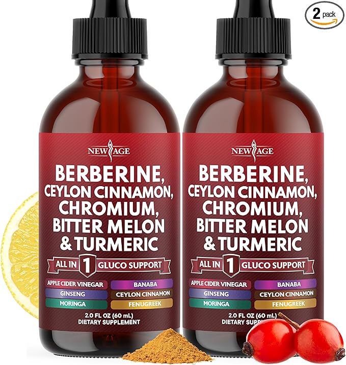 Berberine with Ceylon Cinnamon Supplement Liquid Drops + Bitter Melon Extract, Glucomannan, Gymnema, Chromium, Turmeric, Panax Ginseng, Moringa- 4 OZ-PawvioPets
