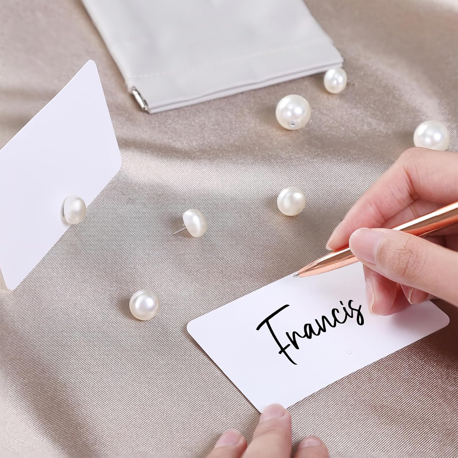 UNIQOOO 12Pcs Decorative Pearl Place Card Holders Bulk, Elegant Ivory Name Card Stands Set, for Wedding Table Place Cards, Dessert Table Decor, Retail Shop, Business Card, Name Tag, Party Food Signs