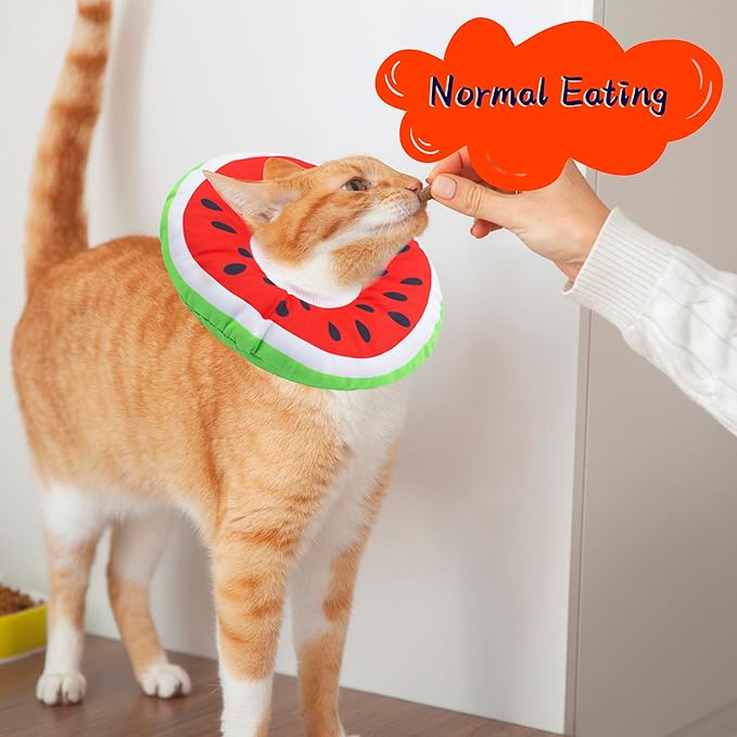 Cat Cone Collar Soft, Adjustable Cat Recovery Collars Kitten Cones to Stop Licking, Cute Donut E Collar After Surgery, Wound Healing Elizabethan Collar for Kittens (Watermelon, Large)-PawvioPets