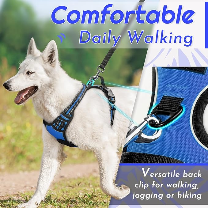 Eagloo Dog Harness Small Sized Dog, No Pull Service Vest with Reflective Strips and Control Handle, Adjustable and Comfortable for Walking, No Choke Pet Harness with 2 Metal Rings, Blue, S-PawvioPets