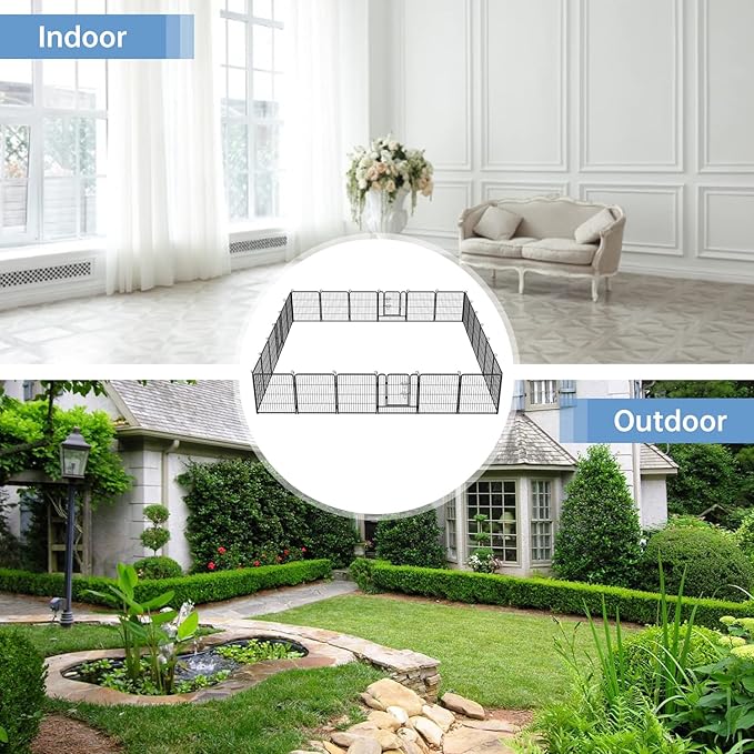 BestPet Dog Playpen Indoor 32 inch 24 Panels Metal Dog Pen Pet Dog Fence Outdoor Exercise Pen with Doors,Pet Puppy Playpen for RV Camping Yard, Black-PawvioPets