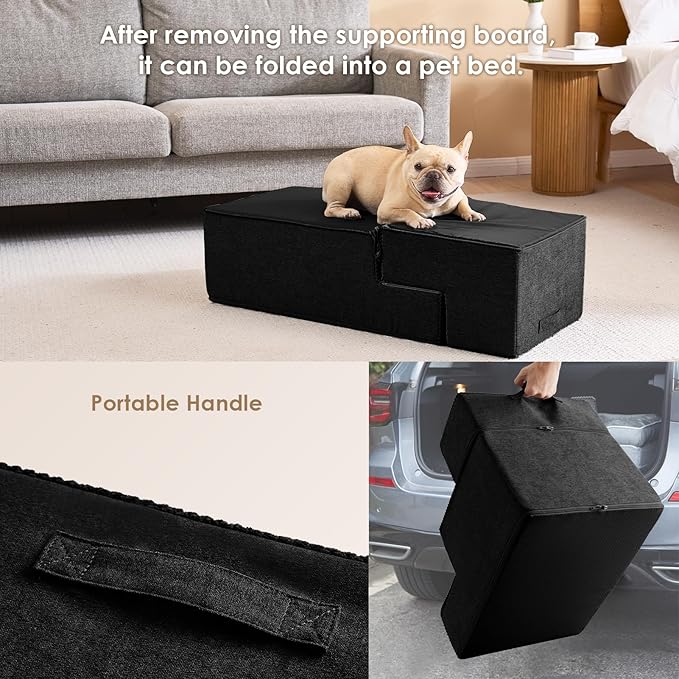 EHEYCIGA Dog Stairs for Bed 20" H, 4-Step Extra Wide Dog Steps for High Bed, Pet Steps for Small Dogs and Cats, Non-Slip Balanced Pet Ramp Indoor, Black-PawvioPets
