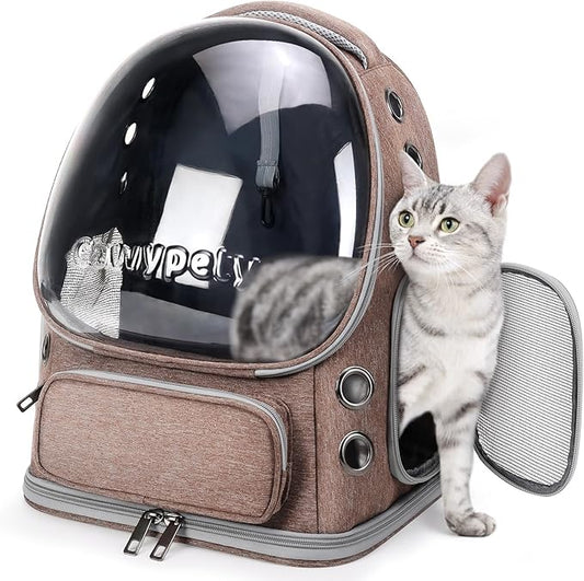 Cat Backpack Carrier, Breathable Cat Carrier Large Space Bubble Pet Backpack for Kitty Small Dog up to 15lbs, Transparent & Foldable Pet Carrier for Travel Hiking-PawvioPets