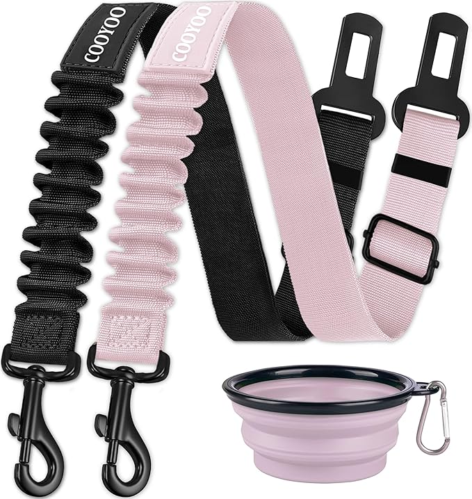 COOYOO Dog Seat Belt,3 Piece Set Retractable Dog Car Adjustable Seatbelts for Vehicle Nylon Pet Safety Heavy Duty & Elastic & Durable Car Harness for Dogs-PawvioPets