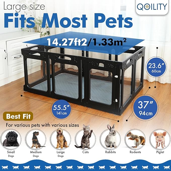 Clear Playpen for Dogs Indoor, Effectively Relieves Indoor Pet Anxiety, 56" x 37" x 23.6"H, Suitable for Dogs and Puppies, Black-PawvioPets