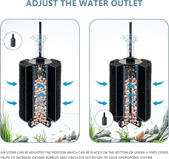 4 Pack 70-80 Gal Aquarium Sponge Filter with Air Stone and Ceramic Filter Media Quiet Fish Tank Filters for Breeding Fry Betta Shrimp Fish Tank with Accessories-PawvioPets