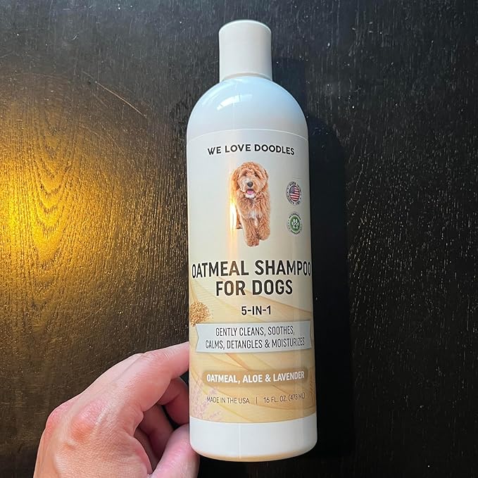 5-in-1 Premium Oatmeal Shampoo for Dogs, Gentle for Itchy & Sensitive Skin, Provides Itch Relief, Hypoallergenic & Soothing for Dry Skin, Moisturizing Anti-Itch, Made in USA, 16 oz [We Love Doodles]-PawvioPets