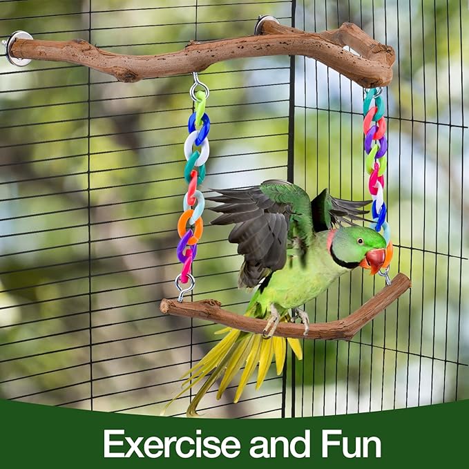 Bird Swing Toys, Standing Bird Perch with Natural Grape Wood, U Shape Hangable Birdcage Accessories, Birds Chewing Toy for Budgerigars, Parakeets, Cockatiels, Conures, Lovebirds, Finches (3Pack)-PawvioPets