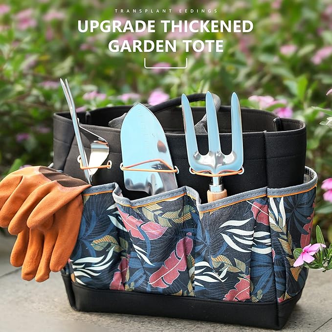 Gardening Tools 9-Piece Heavy Duty Garden Hand Tools with Fashion and Durable Garden Tools Organizer Handbag, Rust-Proof Garden Tool Set, Ideal Gardening Gifts for Women-PawvioPets