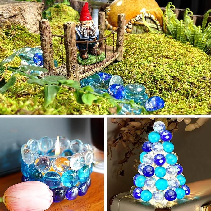 5LB Blue Mix Flat Glass Marbles for Vases, Mancala Stones Gemstone Beads Vase Filler Decorative Glass Pebbles for Fish Tank, DIY Crafts, Aquarium Decor Rocks-PawvioPets