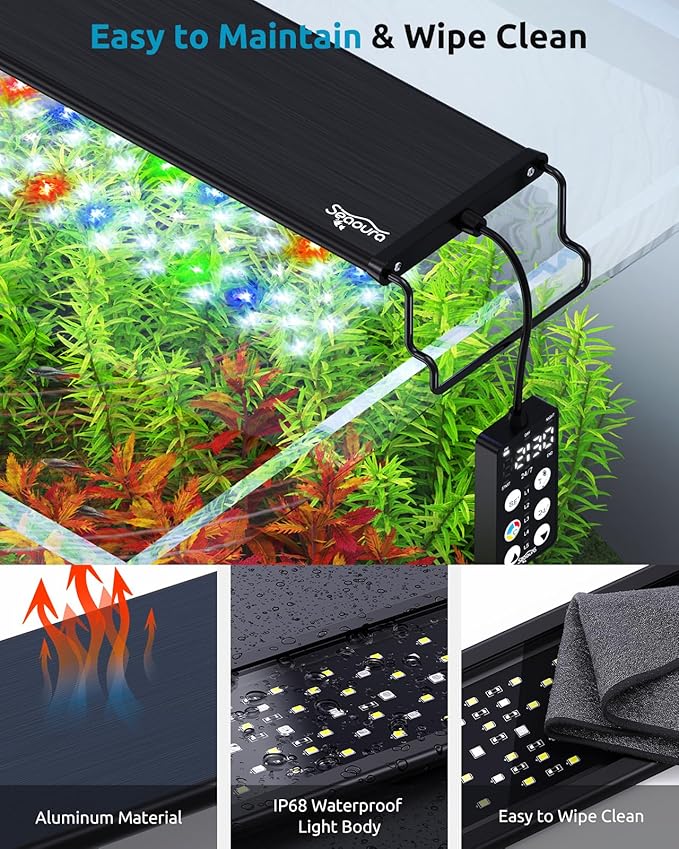 Aquarium Light for Fish Tank, 24/7 Custom Timer, Power-Off Memory, 7-Row LED 24-30in Full Spectrum Fish Tank Lights, 8 Colors, 20 Brightness, Day&Night Cycle, Adjustable Mount for Freshwater-PawvioPets