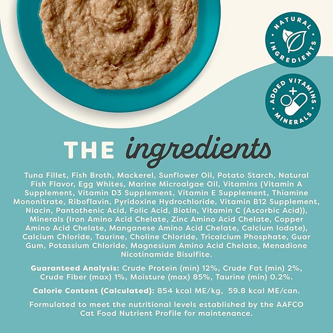 Applaws Vitality Wet Cat Food Paté, Natural Canned Cat Food, Wet Food for Cats with Added Vitamins and Minerals, Grain Free, Carrageenan Free, Tuna Fillet and Mackerel Recipe (24 Count, 2.47 oz Cans)-PawvioPets