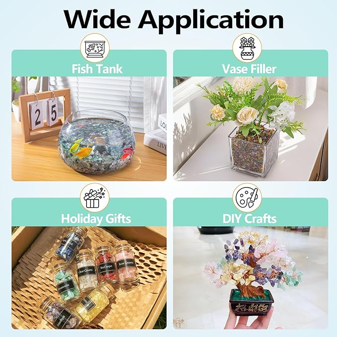 Colorful Agate Crushed Stone Crystal Chips Bulk Irregular Shaped Aquarium Decor Rocks Gravel Pebbles Stones Polished Tumbled for Crafts|Fish Turtle Tank|Home Decoration - 0.88 Lbs-PawvioPets