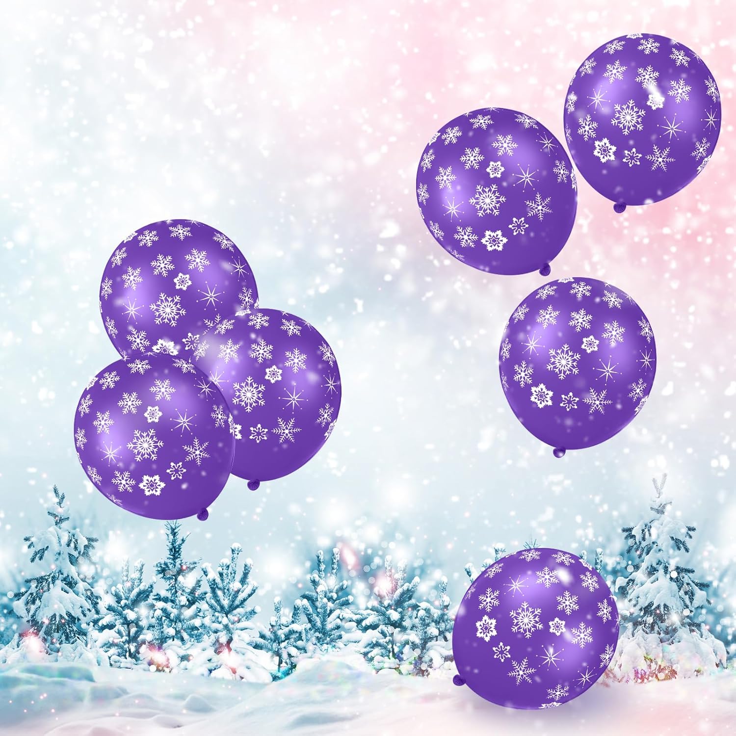 Skylety 40 Pieces Snowflake Balloons Bulk Winter Transparent Snowflake Latex Balloons for Christmas Birthday Wedding Party Decorations(Purple)