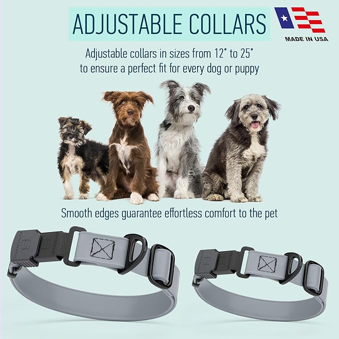 Dogline Biothane Waterproof Dog Collar with Herm Sprenger Stainless Steel Quick Release Buckle – Heavy Duty Tactical Durable Collar for Dogs – Comfortable and Safe Pet Collar, W 3/4" L 12-19", Gray-PawvioPets