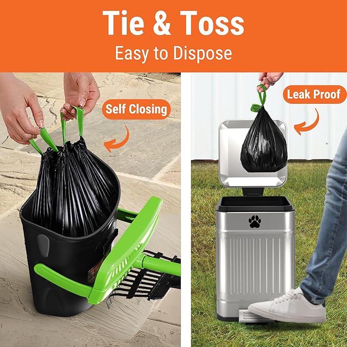 Dog Pooper Scooper with Bag Attachment, 40" Long Handle Pooper Scooper for Large Dogs, Dog Poop Scoop for Yard, Large Capacity Swivel Bin and Rake, Lavender Scented Bags (Green)-PawvioPets