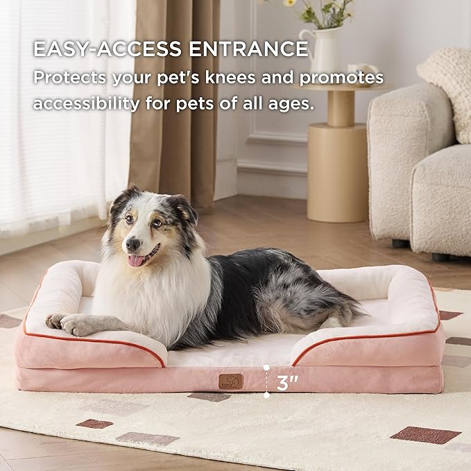 Bedsure XL Orthopedic Dog Bed for Extra Large Dogs - Washable XLarge Dog Cat Bed Waterproof, Comfort Dogs Couch Sofa with Washable Removable Cover, Pet Bed with Nonskid Bottom, Pink, 42"-PawvioPets