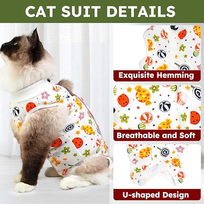Cat Recovery Suit for Spay Abdominal Wounds, Breathable Cat Onesie for Cats After Surgery Female, Kitten Surgical Recovery Suit Female Cone of Shame Alternative for Cats Anti Licking-PawvioPets