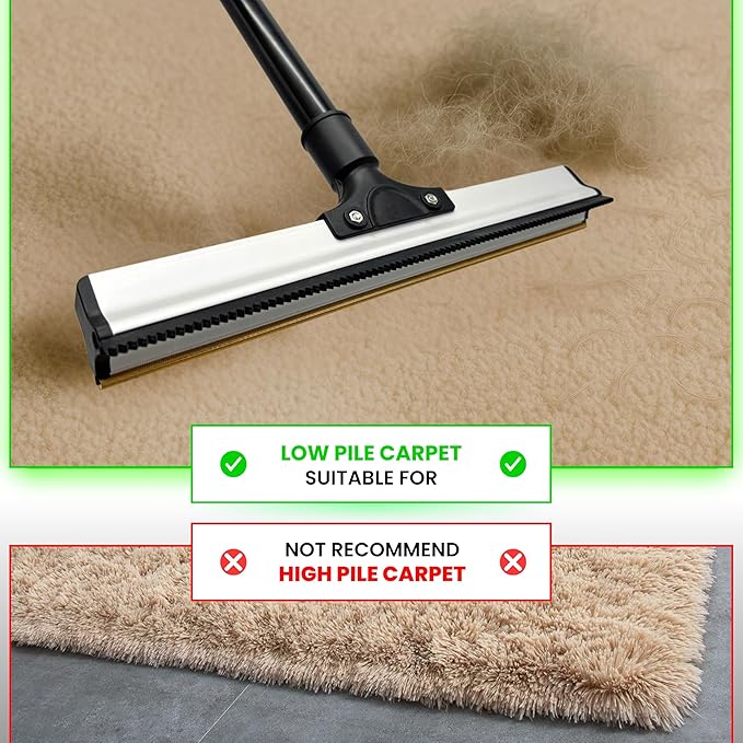 2025 Dual-Edge Carpet Rake for Pet Hair Removal & Fluffing Matted Carpet – 61" Adjustable Handle, Deep Clean Dog & Cat Hair Remover, Reusable Scraper for Rugs, Low Pile Carpet, Couch & Stairs-PawvioPets