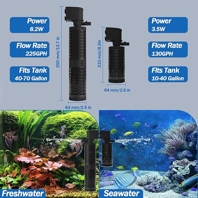 AquaMiracle True 4-Stage Fish Tank Filter, in-Tank Submersible Aquarium Filter Internal Fish Filter with Aeration, for 40-70 Gallon Aquariums-PawvioPets