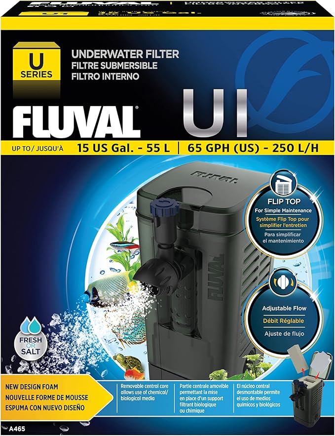 Fluval U1 Underwater Filter, Freshwater and Saltwater Aquarium Filter, A465, Black-PawvioPets