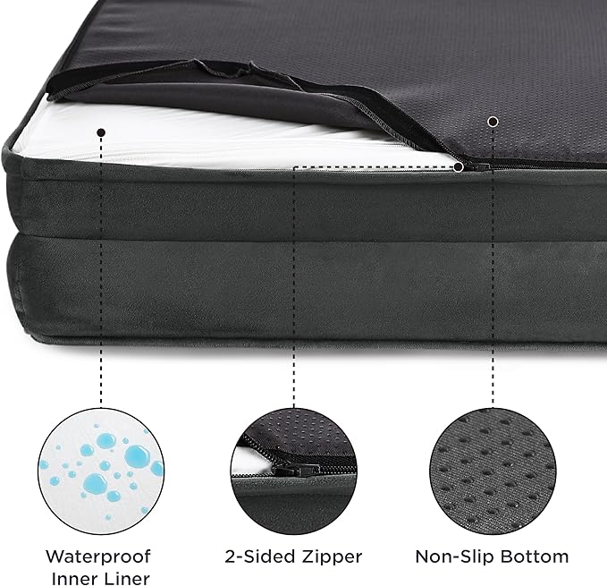 Bedsure Orthopedic Dog Bed Medium Size Dogs - Washable Medium Dog Cat Bed Waterproof, Comfort Pet Couch Sofa with Washable Removable Cover, Pets Bed with Nonskid Bottom, Dark Grey, 28"-PawvioPets