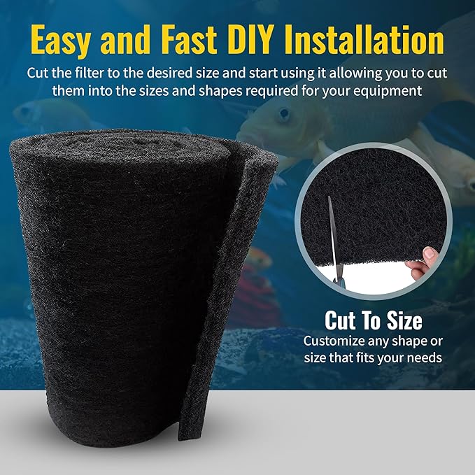 Aquarium Carbon Pad - Cut to Fit Carbon Infused Filter Pad Media for Clean & Clear Fish Tank and Ponds (Carbon filter - 5/8" Thickness, 1 Pack - 10.5" x 72")-PawvioPets