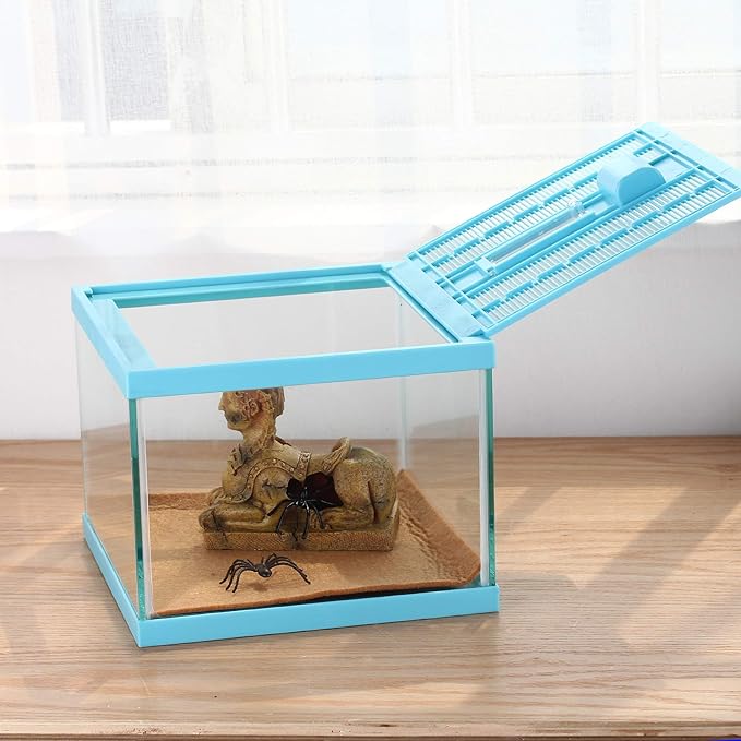 crapelles ReptileTerrarium Color Blue Spider Box, 7.8x7.8x5.9'' Tarantula Container Gecko Habitat Insect Enclosure pet Tank Frog Carrier Snail Hermit Crab House Cricket breeding Geometric Cube Bowl-PawvioPets