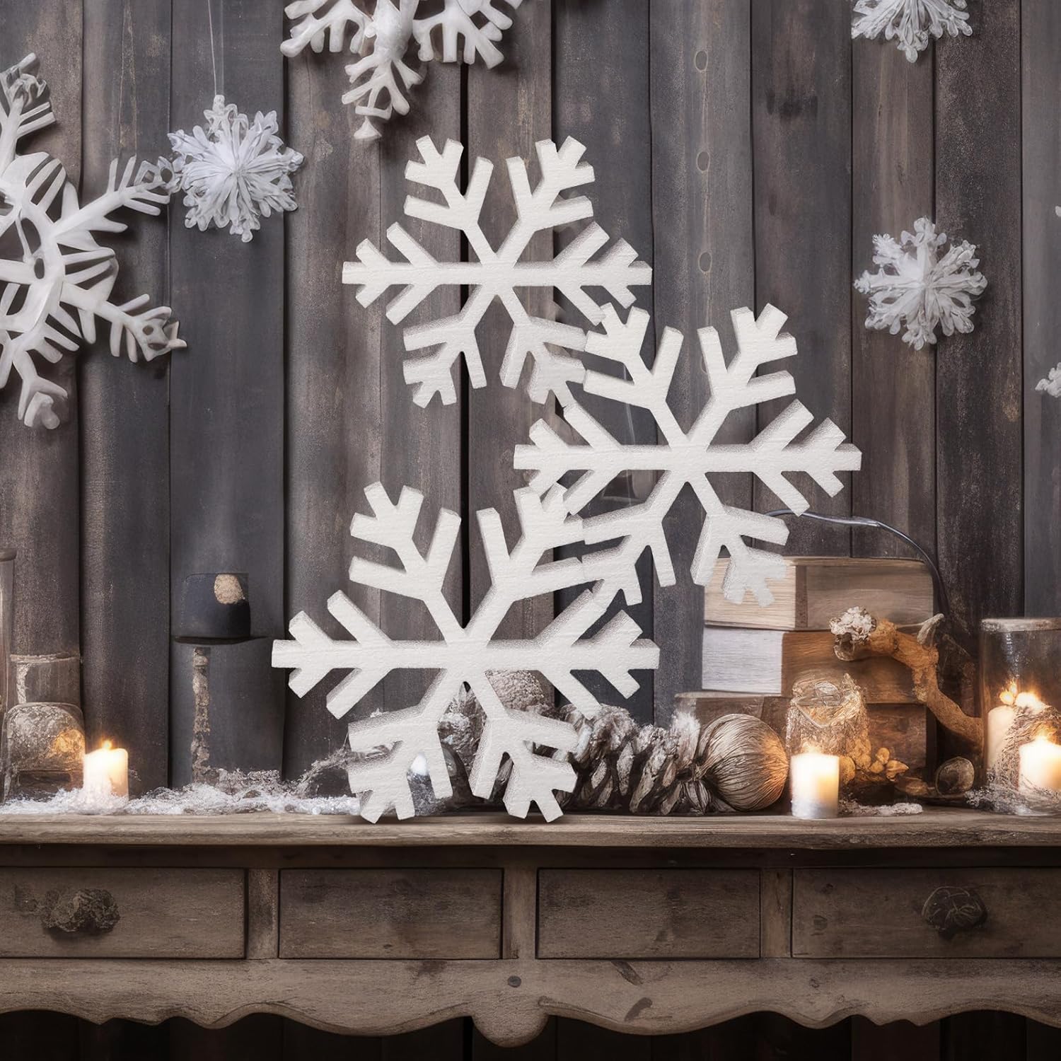 Thyle 3 Pcs Foam Snowflake Table Decor 3D Christmas Tabletop Signs Winter Decorations White Snowflake Centerpiece for Christmas Xmas Party Decor