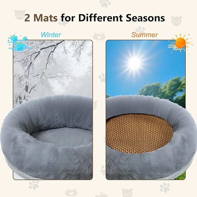 Cat Desk Bed with Summer Colling Mat, 360° Rotating & Height Adjustable Indoor Cat Nest, Large Desktop Cats Perch for Home Offcice Space Saving, Supports Up to 40 lbs, Machine Washable Removable Cover-PawvioPets