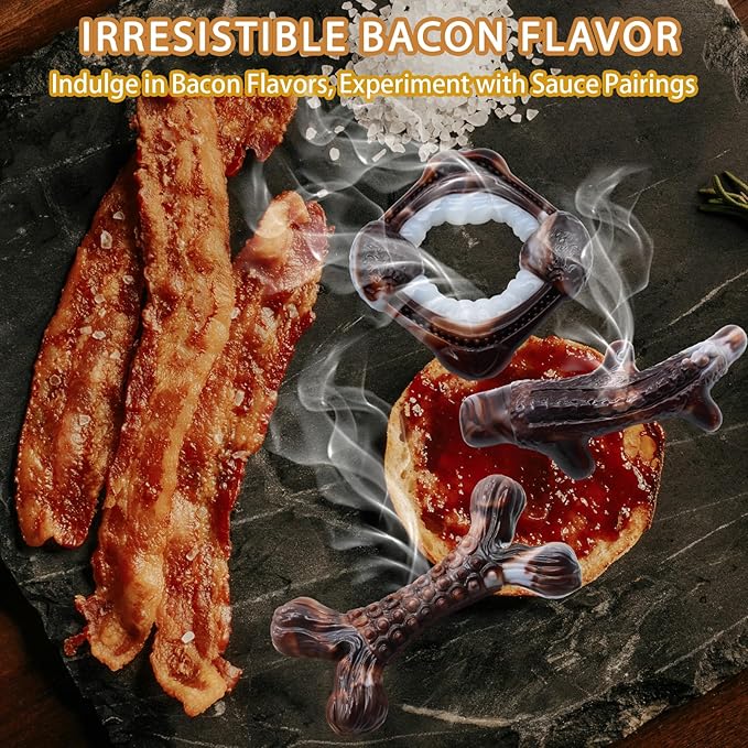 Magicorange 3-Pack Dog Chew Toys for Aggressive Chewers, Nylon Durable Dog Toys, Bacon Flavored Tough Bones Chew Toys-PawvioPets