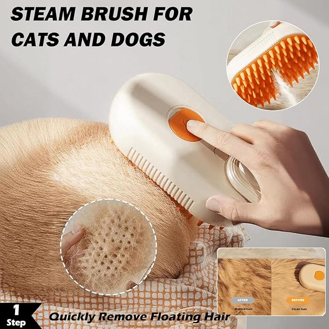 5 Pack Cat Steam Brush Kit - Pet Mist Water Brush for Dogs, Includes Steamy Brush, Undercoat Rake, Bath Brush, Flea Comb - Dynamic Dematting Tool-PawvioPets