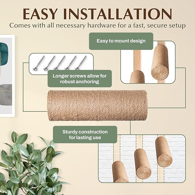 2-Pack Sisal Wall-Mounted Cat Climbing Wall Steps, Cat Wall Steps/Stairs with Sisal Scratching Surface, Wall Shelf Furniture for Climbing & Play for Kittens & Cats, Hidden Mounts-PawvioPets