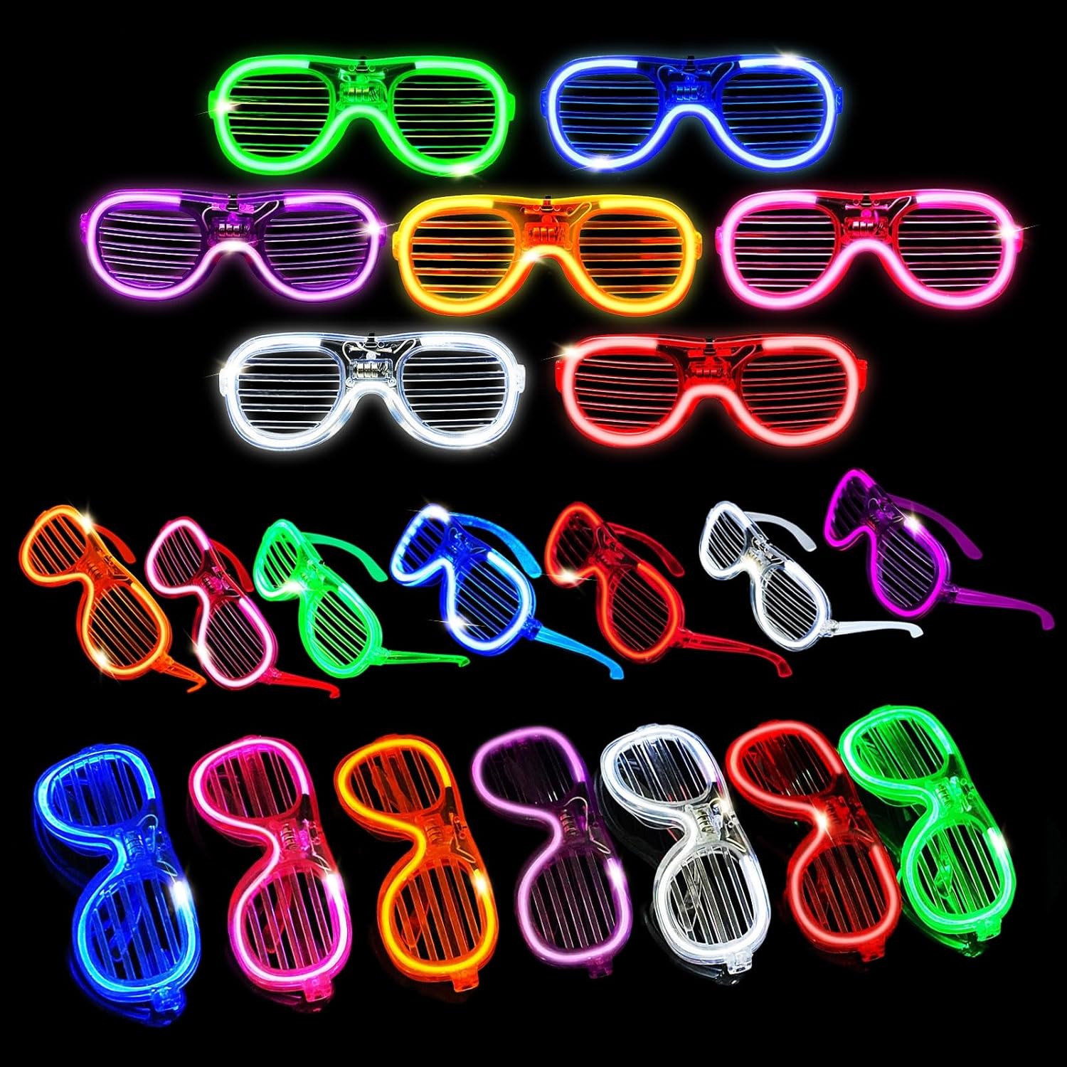 42 Packs LED Glasses 7 Neon Colors（ 2 NEW Neon Colors Added ）glow in the dark party supplies Favor for Kids Adult Glow sticks Light Up Glasses fit Holiday Birthday Valentine's Day Halloween Christmas