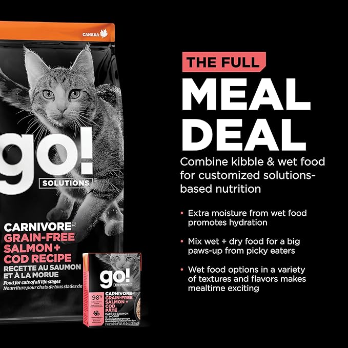 Go! Solutions Carnivore, Grain-Free, Protein Rich Dry Cat Food, Salmon and Cod Recipe, 8 lb Bag-PawvioPets