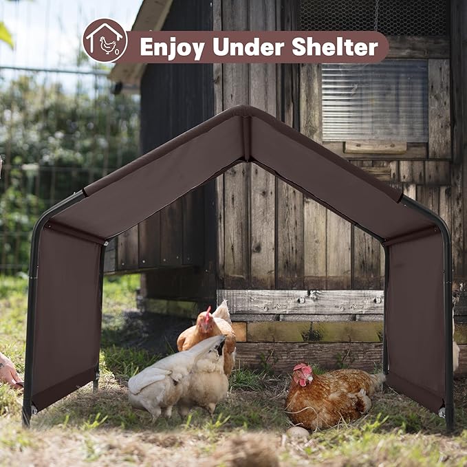 Dog Shade Shelter Outdoor 4'x4'x3' Tent for Large Medium Dogs, Outside Sun Rain Canopy Pet House for Livestock Pigs Cats with Waterproof Roof Ground Nails,Brown-PawvioPets