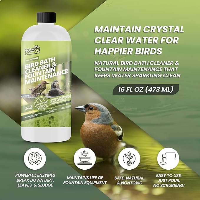 16oz Bird Bath Cleaner, Cleans 80 Gallons of Water, Ideal Fountain Cleaner Safe for Birds, Bird Bath Fountains Clarifier, Liquid Birdbath and Fountain Maintenance, Promotes Clean & Clear Water-PawvioPets